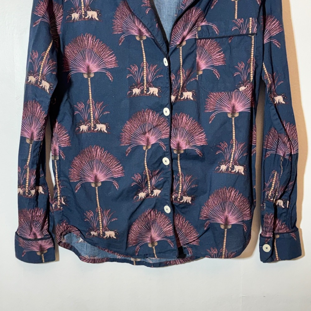 Desmond & Dempsey Size XS Ravenala Print Long Sleeve Pajama Top Organic Cotton - Picture 2 of 12